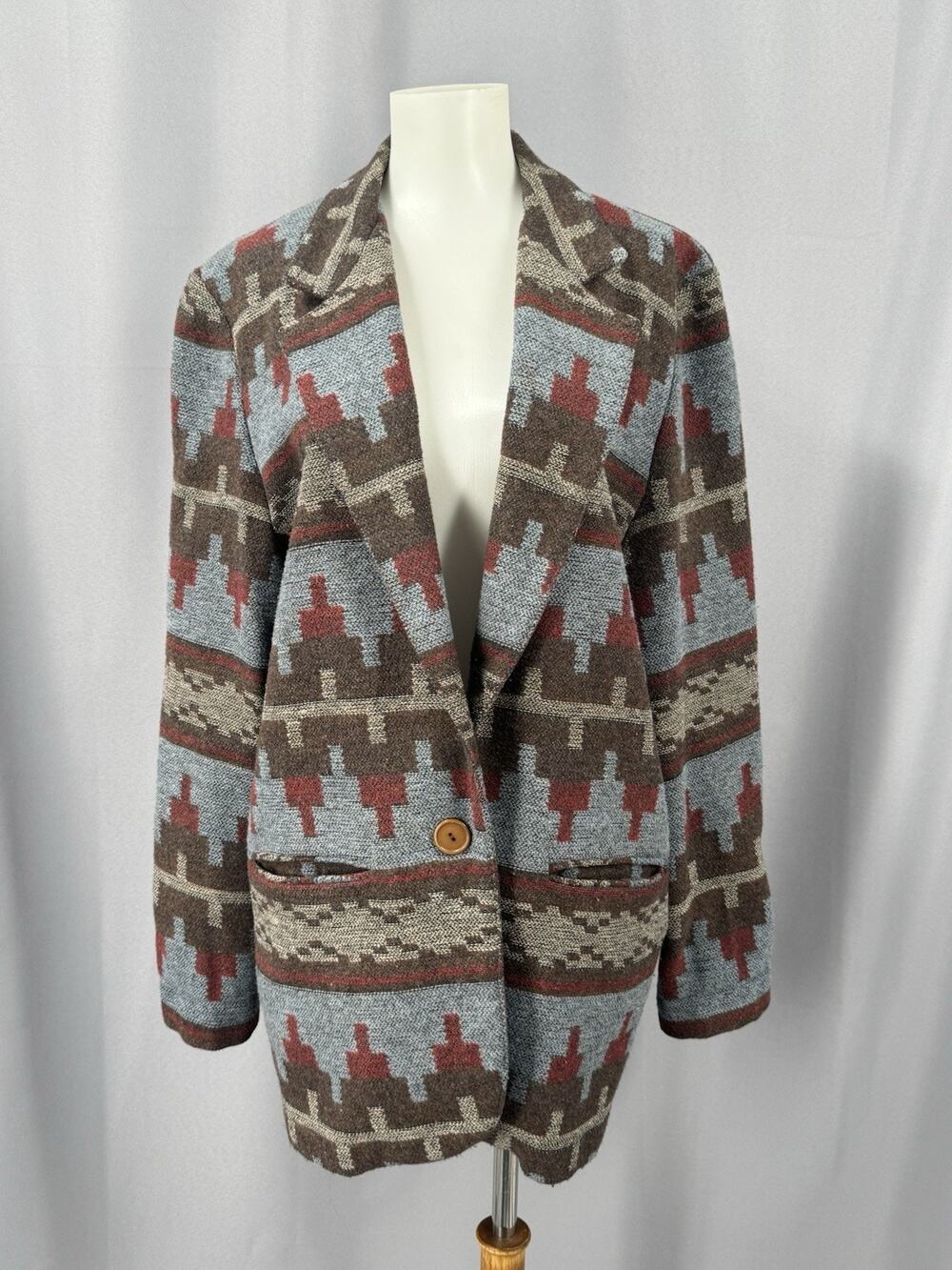 Vtg Blanket Jacket Size 11 Southwestern Wool Blend Blazer Aztec Tribal USA